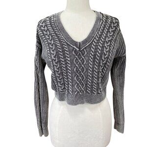 Aeropostale Cable Knit Grunge Crop Sweater Washed Out Mineral Wash Oversized-M